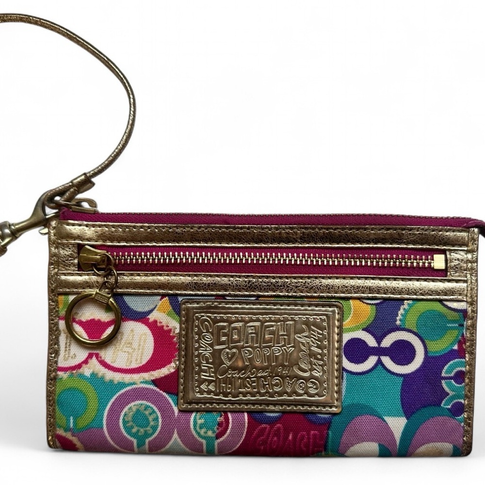 Vintage Y2K Coach Poppy Multicolor Wristlet 2009 Metallic Logo Bag Wallet boho - Picture 9 of 14